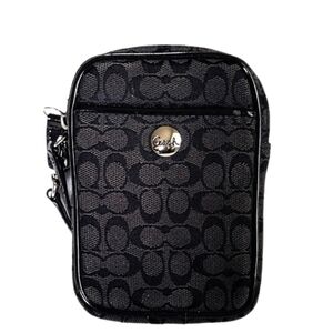 🆕 Vintage Y2K Coach Black Signature Canvas Universal Phone Case Wristlet Pouch